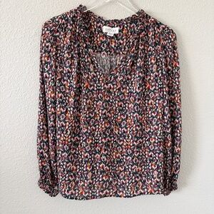 Velvet by Graham & Spencer Abstract Floral Blouse S Long Sleeves Relaxed V-Neck